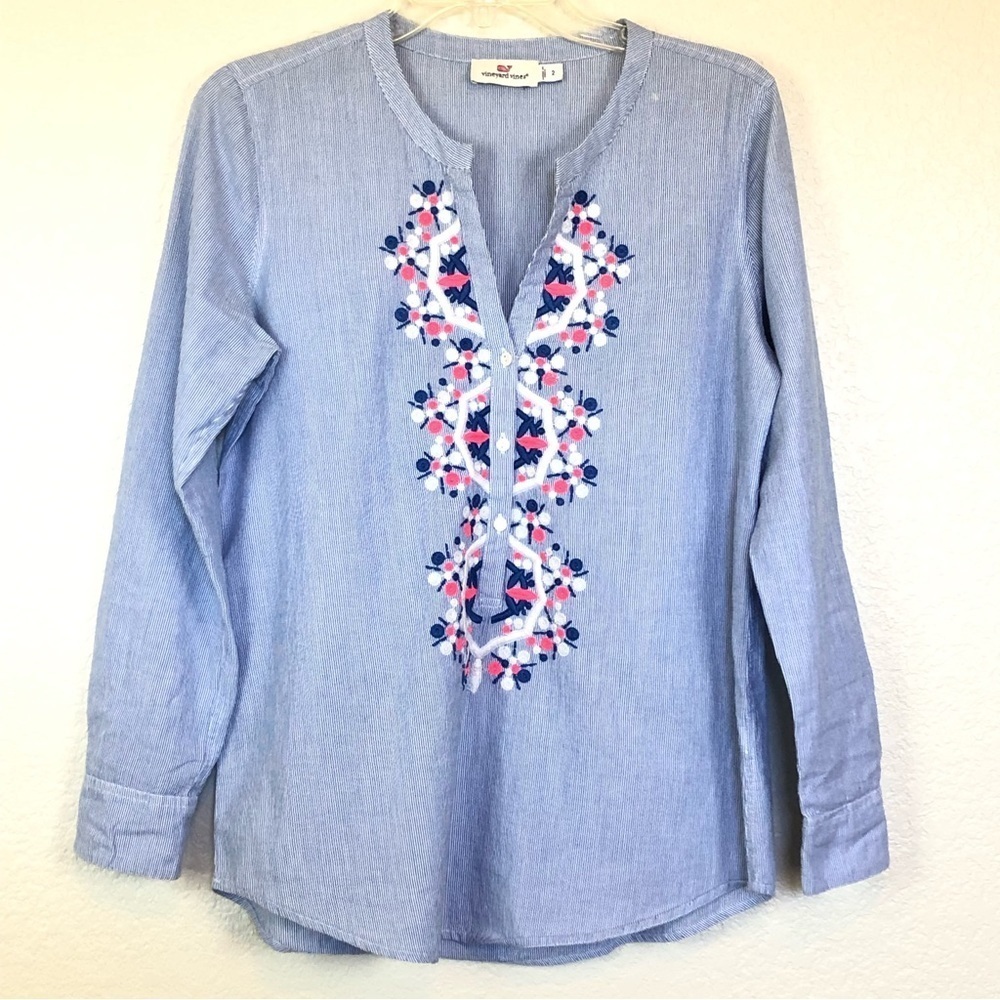VINEYARD VINES Striped Neon Embroidered Popover Top size 2